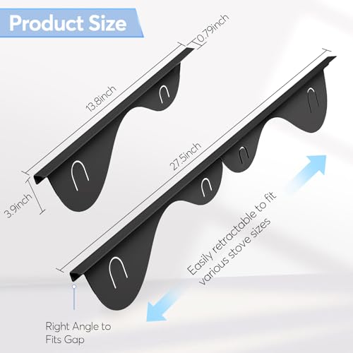 Stove Gap Covers, 2Pcs Stainless Steel Stove Guard, Adjustable Stove Gap Filler for Kitchen Counter Side Gap, 13.8" to 27.5" - Black