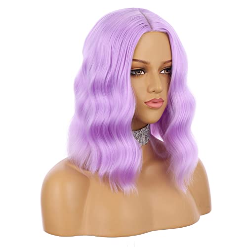 Enilecor Purple Wig, Short Colored Wigs Bob Wig For Women, Natural Wavy Colorful 14 Inch Middle Part Synthetic Wig For Cosplay Party Costume（Lavender Purple） #TOP4