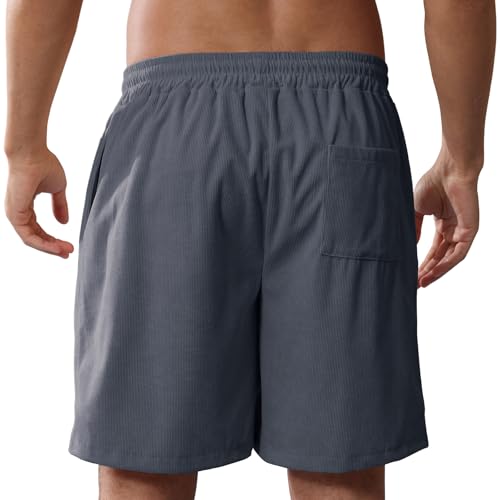 Image of Mens Corduroy Shorts Cotton Blend Lightweight Soft Summer Shorts Elastic Waist Beach Casual Short for Men with Pockets