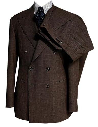 Men's Linen Suit Double Breasted Jacket Peak Lapel Two Pieces Formal Dinner Tuxedos