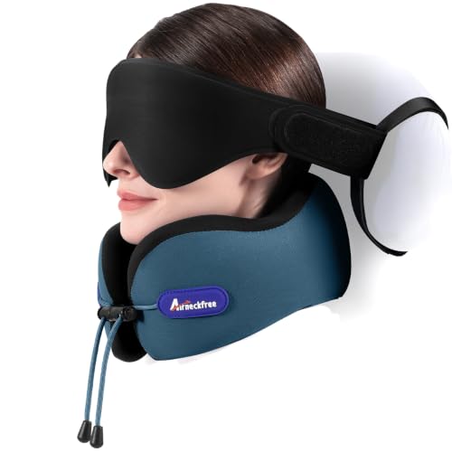 Air Neck Free Travel Neck Pillow for Airplane,Memory Foam,3D Eye Mask