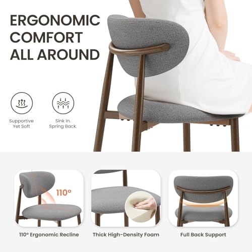 Image of MALOL Bar Stools Set of 2, Upholstered Counter Height bar stools with Backs and Metal Legs, Modern Kitchen Bar Stools for Kitchen Island, Counter, Light Grey