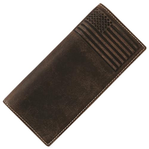 Image of ELIZO Leather Long Wallet for Men Western Wallet Rodeo Mens Wallet Flat Bifold Wallets for Men Biker Billfold Wallet for Men Cowboy Wallet RFID Wallet for Men with Credit Card Holder