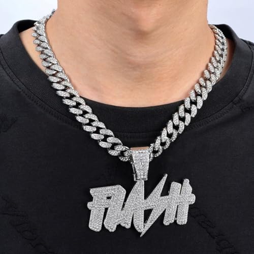 EDINGM Iced Out Silver Gold Plated Cuban Link Chain Necklace - Rhinestone Bling Miami Cuban Hip Hop Jewelry for Men3