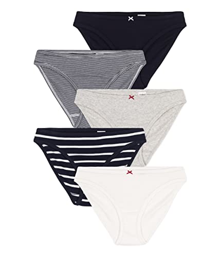 Petit Bateau WOMEN'S COTTON BRIEFS - 5-PACK SOLID AND STRIPED COLORS SIZES XXS-L