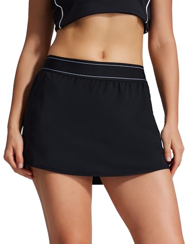 AugIris Womens Tennis Golf Skirts High Waisted with Pockets Inner Shorts for Athletic Skorts Sports Running Black