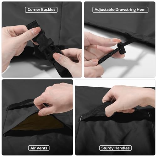 Waterproof Heavy-Duty Picnic Table Cover - 600D Oxford with Drawstring & Buckle, Fits 70-72\" Tables, Black - Thumbnail 7