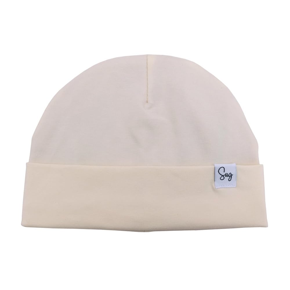 Sugarmelon Lightweight Jersey Beanie Hat for Newborn Baby Boys Girls Silky Satin Lined Hats Bonnet Toddler Infant Little Kids Beanies Caps (6-24M,Orig Cream)