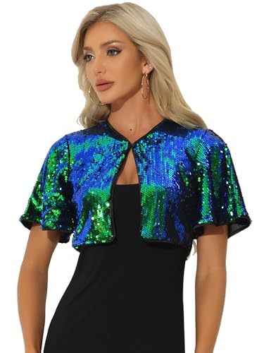 Image of Allegra K Sequin Bolero for Women's Sparkly Crop Glitter Formal Shrug for Evening Dresses