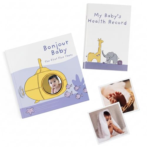 Image of Bonjour Baby: Baby Record & Memory Book (0-5 Years) - 140 Pages | Milestone Journal, Free Health Record Book & Stickers | Keepsake Album & Baby Shower Gift for Newborns & New Parents