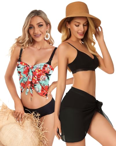 Image of CHICGAL 2 Pieces Women Beach Sarong Bathing Suit Wrap Skirt Sheer Bikini Swimsuit Cover Ups for Swimwear