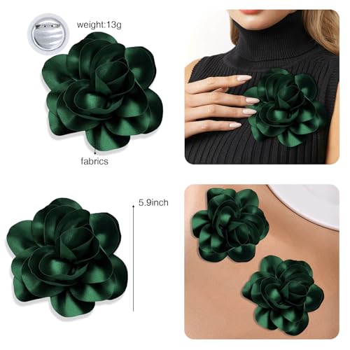 Image of 2Pack 6inch Extra Large Satin Brooches Lapel Pins Dainty Elegant Fabric Camellia Rose Flower Brooch Pin for Women Wedding Part Dance Clothes Accessories Jewelry