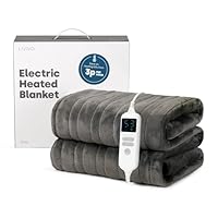 LIVIVO Electric Heated Blanket, 160x130cm – Ultra Soft Fleece Electric Over Blanket Throw with 9 Heat Settings, Timer, Auto Shut-Off – Energy Efficient & Machine Washable - Cool Grey