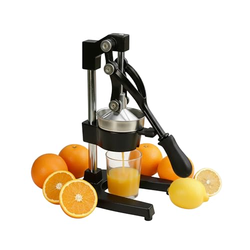 Relaxdays Presse-Agrumes Manuelle en Fonte et Acier Inoxydable, Levier, 39,5 x 18,5 x 27,5 cm, Noir