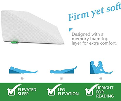 Cushy Form Bed Wedge Pillow - 1.5 Inch Memory Foam Top (25 x 24 x 12 Inches) Best for Sleeping, Reading, Rest or Elevation - Breathable and Washable Cover (12 Inch Wedge, White) - Thumbnail 2