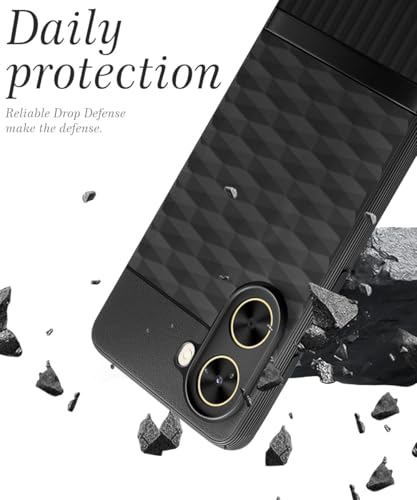 Image of WOW IMAGINE Back Cover for Redmi A5 | Poco C71 with Hexa Cube Design | Ultra Slim Soft Rubberised Case | Inner Velvet Fabric | Matte Silicone Flexible Mobile Case | Camera Protection - Black