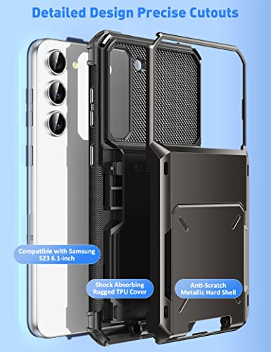 Cooya For Samsung S23 Case Wallet 5 Credit Card Holder Slot Flip Cover Galaxy S23 Wallet Case Back Pocket Dual Layer Protective Hard Shell Tpu Rubber Bumper For Samsung Galaxy S23 6.1 Bronze Gunmetal #TOP5