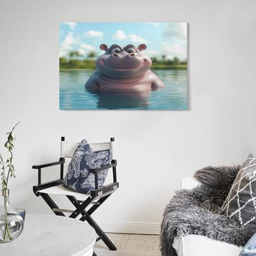 Tableau impression sur toile hippopotame 40x60cm pour salon