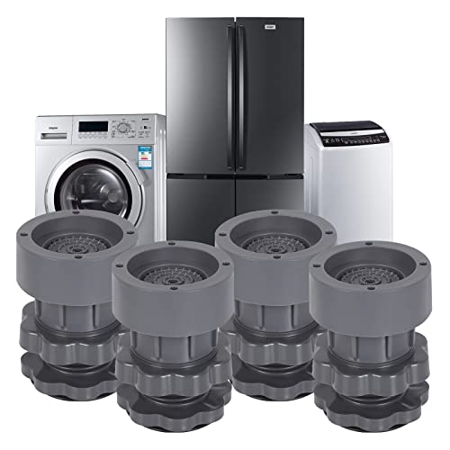 Washing Machine Anti Vibration Support Pads, Shock and Noise Cancelling Adjustable Washer Feet Antivibration Stabilizer, Washer & Dryer Pedestals Universal Refrigerator Bed Stacking Kit (4PCS)