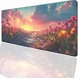 チューリップ マウスパッド 1200x600x3mm デスクマット マウスパッド大型 mouse pad ウスパット 滑り止め 防水 mouse pad 耐久 耐洗い表面 快適操作性 端を縫う PjY1222 U-8