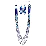Handmade Native American Style Tribal ethnic Seed Bead Beaded Layered Medallion Necklace La-4 (Blue)