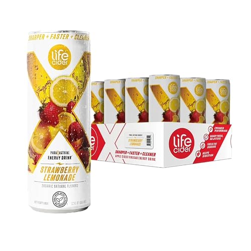 Life Cider X Strawberry Lemonade Apple Cider Vinegar Healthy Energy Drink, 12 Pack, Organic Energy Drink Made with ACV and Paraxanthine, Natural Flavors, No Jitters, No Crash