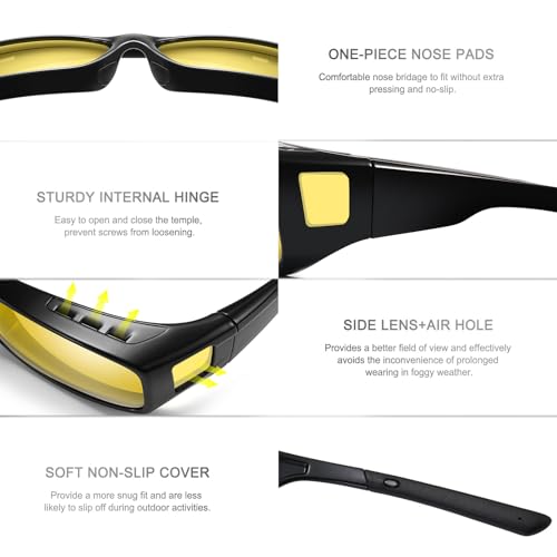 Image of HAOLOTA Night Vision Driving Over Glasses, Polarized Nighttime Glasses Men Women Anti Glare Yellow Tinted Lens