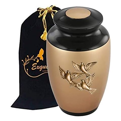Exquisiteurn's Custom Gold Applique Cremation Urn - Adult Cremation Urn - Handcrafted Funeral Urn for Ashes - Metal Cremation Urn - Great Deal Free Bag (Flying Doves) Cover
