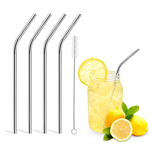 Reusable Drinking Straws,Set of 4,Stainless Steel Straws -Cleaing Brush Included (Basic pack)