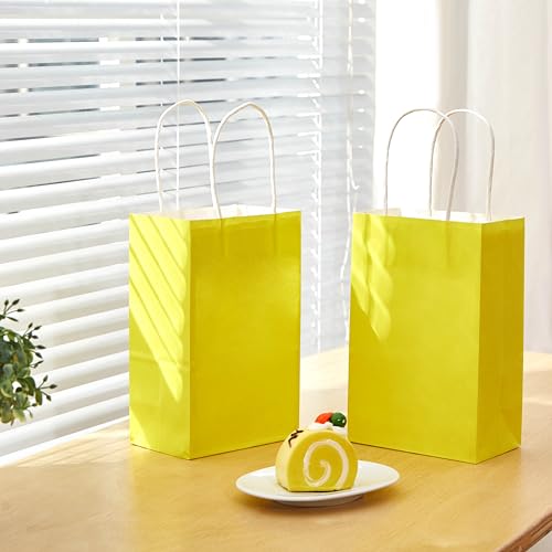 Image of SUNCOLOR 24-Pack Yellow Gift Bags with Handles - 8 inch Goodie Bags for Party Favor Bags, Birthdays, Easter & Special Occasions (Yellow)