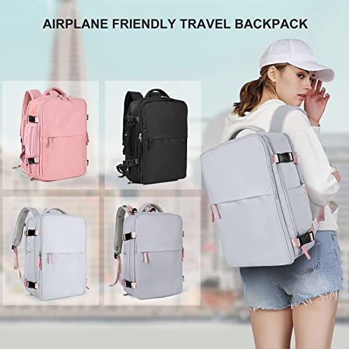 Image of coowoz Travel Backpack For Women Men Airline Approved,Carry On Backpack,Large Hiking Backpack Waterproof Outdoor Sports Rucksack Casual Daypack Fit 15.6 Inch Laptop Backpack Grey College Backpack