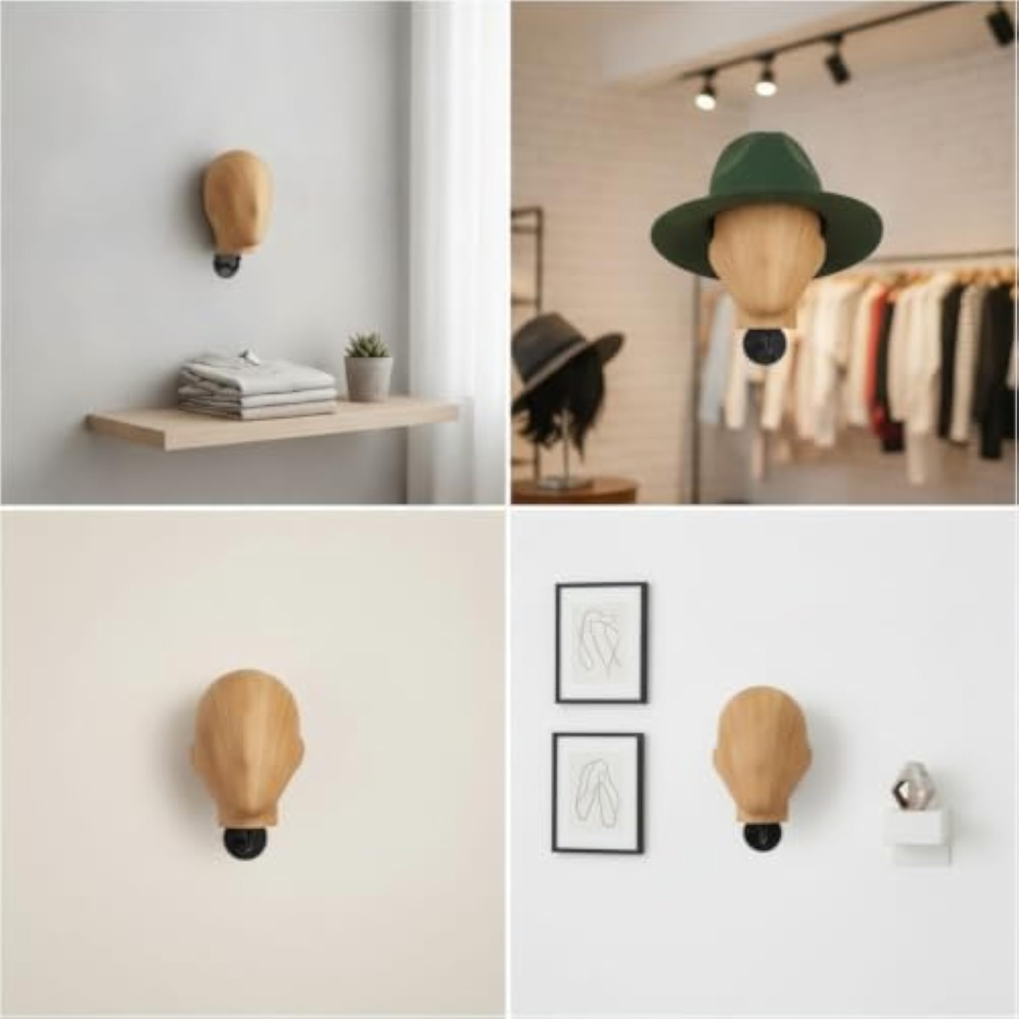 Wood-Grain Hat Display with Metal Arm