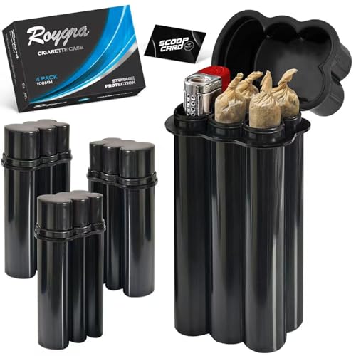 (4 Pack) King Size Pre-roll Cone Holder Case, 4-Hole Cigarette Case for Regular Size with Lighter