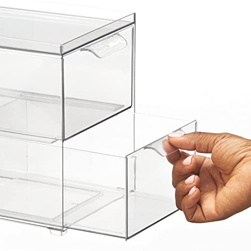 Mdesign Stackable Storage Containers Box With 2 Pull-Out Drawers - Stacking Plastic Drawer Bins For Closet Organization, Linen, Coat, Bedroom Or Entryway Closets - Lumiere Collection - Clear #TOP3