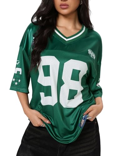 El Mejor Listado de Ropa de Fútbol americano para Mujer que puedes comprar esta semana. 45 SOLY HUX - Camisetas de jersey para mujer, camisetas de gran tamaño, cuello en V, con números impresos, ropa de calle, Número verde, Large
