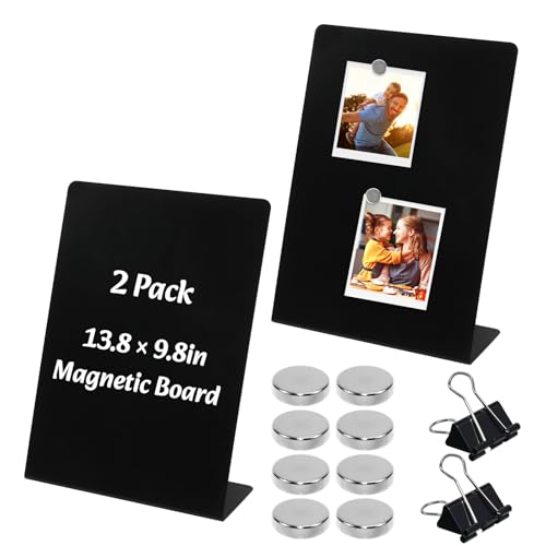 Solryne 2 Pack Magnet Bulletin Board, 13.8 x 9.8 inch Large Magnetic Board, Display for Memos, Photos & Documents, Magnet Display Stand for Home, School, Kitchen, Office, Hotel (Black)