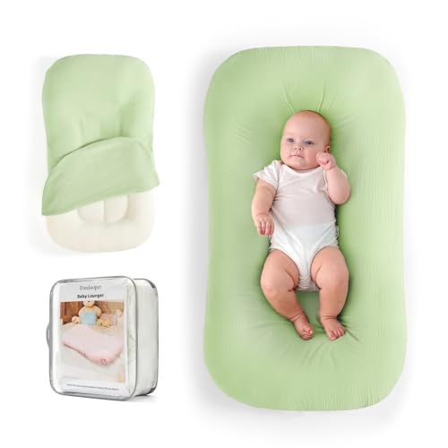 Freelooper Baby Lounger, Suitable for Newborns 0-24 Months, Infant Lounger for Home and Travel, Soft Cotton and Breathable, Nest Lounger, Newborn Babies Essentials Gifts（Lovely Green）