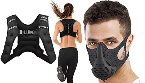 Aduro Sport Weighted Vest Workout Equipment, 6lbs Body Weight Vest for Men, Women, Kids Bundle with High Altitude Training Mask Cardio Training Sports Mask Training Workout Masks for Men, Black