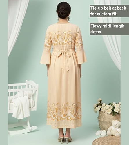 Image of DUMMY SHAPE Feeding Nighty | Maternity Dresses for Women Cotton Blend | Floral Pink Anarkali Kurta with Dual Nursing Zippers for Pregnancy & Breastfeeding | Gifts for Pregnant Women (
