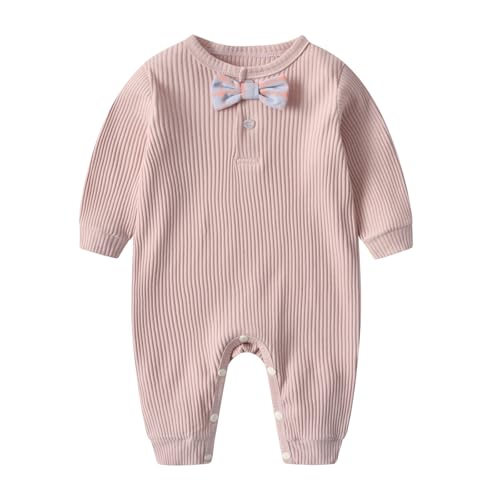 Generisch Body de manga larga para niña de otoño, de canalé para bebé, ropa de juego para niños pequeños, ropa de capa para excursiones diarias, comodidad informal, Rosa., 3-6 meses