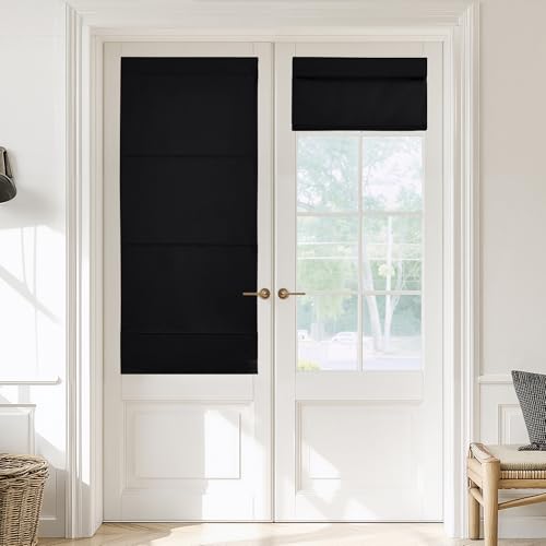 NICETOWN Blackout Door Blinds for Windows Cordless Blinds Temporary Shades No Drill Room Darkening Shade for Bedroom Bathroom Kitchen Office (Black, 3