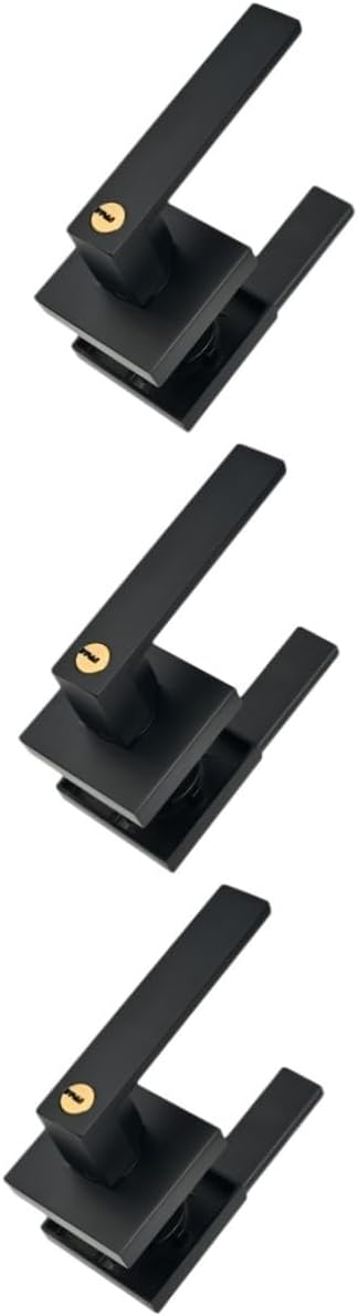 3sets Door Knob Privacy Locking Kit Lever Handle for Bedroom and Bathroom Easy to Install Heavy-Duty Security Black Finish with