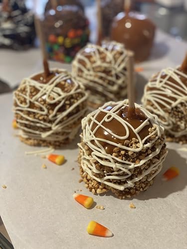 Caramel Apples with Chocolate Drizzle and Nut Crunch Coating