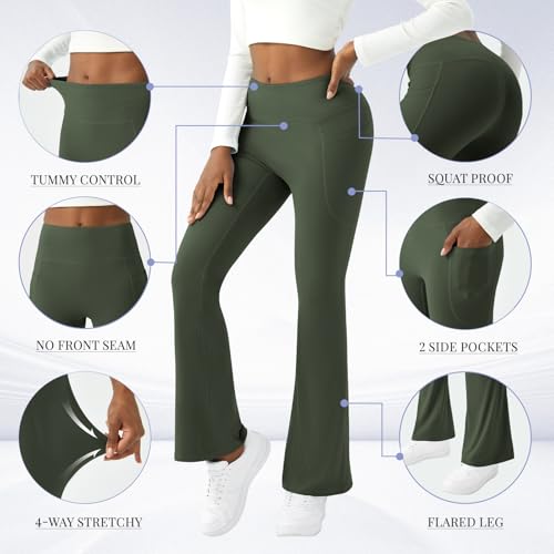 Image of COPYLEAF Womens Yoga Pants with Pockets High Waisted Flare Leggings Bell Bottom Yoga Dress Pants Seamless Bootcut Pants