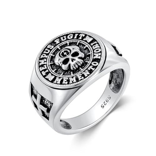 PROESS Memento Mori Ring 925 Sterling Silver Skull Ring Memento Mori Jewelry Gifts for Men Father Husband for Christmas Birthday
