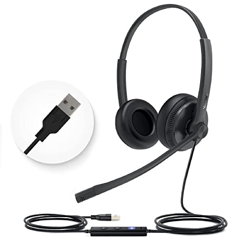 Yealink UH34 Headset Certified for Microsoft Teams USB-A Stereo Headsets with Microphone Noise Cancelling for Call Center Business Office VoIP Phone PC Laptop Computer Headset (Leather Ear Cushion)