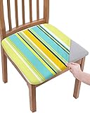 Seat Covers for Dining Room Chairs, Colorful Stripes Lighe Blue Teal Turquoise Aqua Wood Texture Fit
