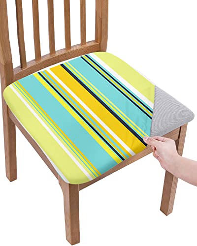 Seat Covers For Dining Room Chairs, Colorful Stripes Lighe Blue Teal Turquoise Aqua Wood Texture Fitted Stretch Chair Seat Covers, Removable Washable Dining Chair Slipcovers Protector Set #TOP15