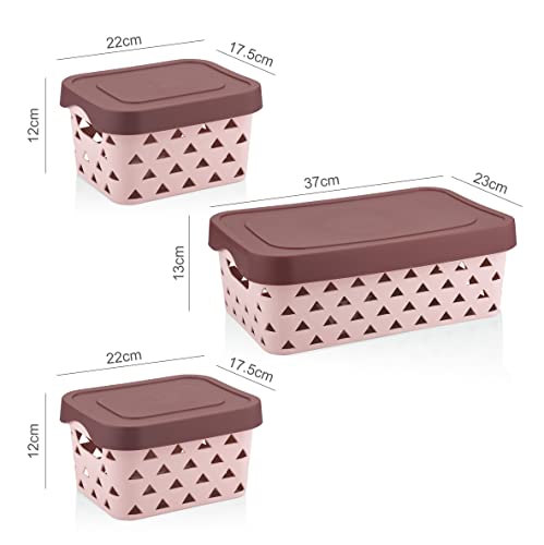 Image of Asian Multi Star Basket Set of 3(1 BIG + 2 SMALL) WITH LID pestal Pink