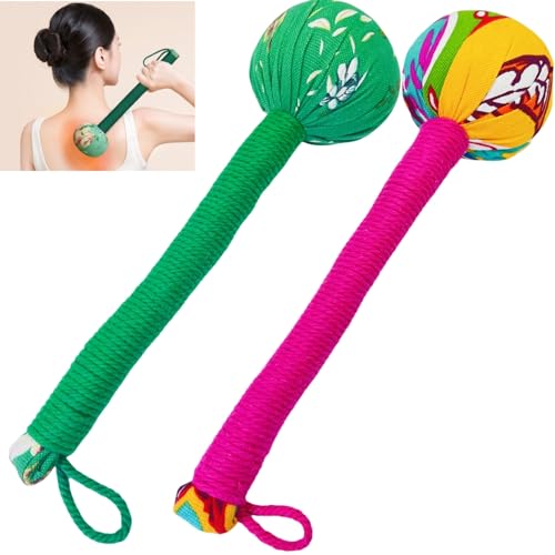 OnVisit 2PCS Long Size Lymphatic Drainage Massage Hammer,Manual Massage Hammer for Body, Back Massage Hammer Taichi,Wormwood Massage Hammer Sticks Muscle Relaxation 2PCS (Red/Green)